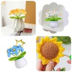 Kunstbloem, gehaakte bloemen, potplant, mini gebreide bloempot, kleine handgemaakte gehaakte bloem voor thuiskantoor tafeldecoratie, cadeau voor haar Valentijnsdag (2, blauwe bloem