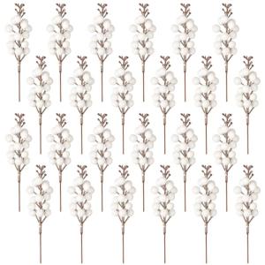 24 stuks glitter witte bessen stelen, kunstrode bessen, plukken, glitter, witte bessen, takken, kerstbessen, steel, picks voor kerstboom, doe-het-zelf, knutselen, bruiloft, vakanti