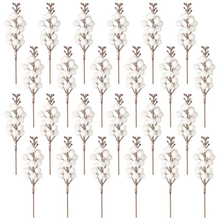 24 stuks glitter witte bessen stelen, kunstrode bessen, plukken, glitter, witte bessen, takken, kerstbessen, steel, picks voor kerstboom, doe-het-zelf, knutselen, bruiloft, vakanti