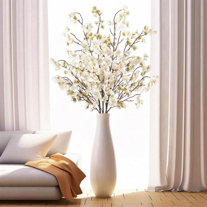 4 stuks kunstkersenbloesemtakken, witte perzikbloemen, 100 cm, kunstbloemen, bulk, lente, zijden bloemen, planten, bundel, lange stelen voor bruiloft, feest, tafel, vaas, decoratie