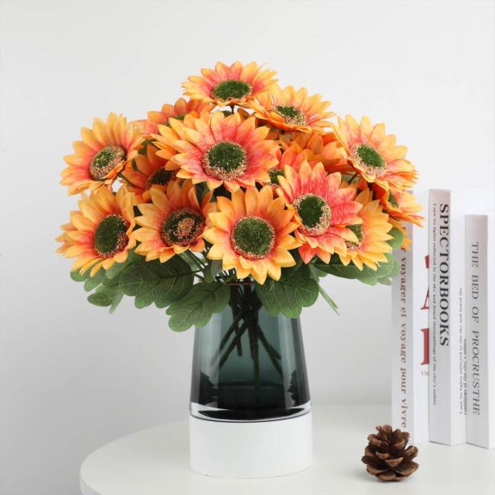 Boeket van kunstbloemen, 20 stuks, kunstzonnebloemen, decoratieve kunstbloemen, boeket voor thuis, tafeldecoratie, cadeau, kantoor, bruiloft, 1507