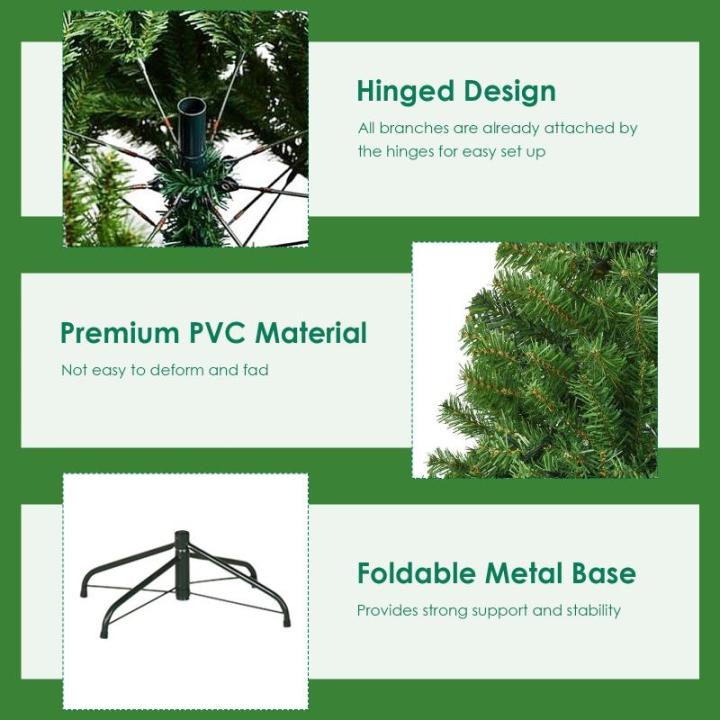 Christemas Tree Kunstkerstboom met ledverlichting, groen, van pvc-naalden, kerstboom met inklapbare metalen standaard, 11 lichtmodi, 5 kleurveranderingen (180 cm)