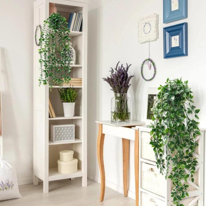 2 stuks kunsthangplanten met potten, 50 cm lange kunstmatige klimopranken, eucalyptusbladeren, mandala, groene potplanten voor thuis, binnen en buiten decoratie