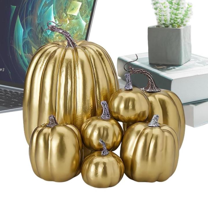 Herbstkürbisse, 7 Stück Künstliche Kürbisse, Schaumstoff, Herbstkürbis für Ernte, Herbs_t, Tisch, Zuhause, Garten, Erntedankfest, Halloween, Party-Dekoration