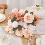 Kunstbloem combo nep roos faux dahlia bloemen met stengels voor doe-het-zelf bruiloft bruidsboeket feest woondecoratie (kerstgroen)