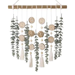 Badkamer Decor Kunstmatige Eucalyptus Groen Opknoping Muur Decor Faux Eucalyptus Bladeren Opknoping Plant op Houten Stok met Rieten Bal Rustieke Boerderij voor Slaapkamer Kwekerij 