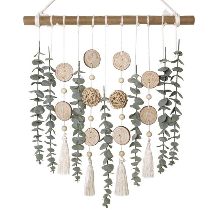 Badkamer Decor Kunstmatige Eucalyptus Groen Opknoping Muur Decor Faux Eucalyptus Bladeren Opknoping Plant op Houten Stok met Rieten Bal Rustieke Boerderij voor Slaapkamer Kwekerij 