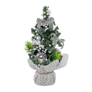 20 cm kleine kerstboom, kunsttafelkerstboom, miniatuurdennenboom met rode strikballen en bessen, tafelblad dennenboom voor kerstdecoratie