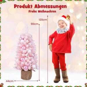 90 cm Mini künstlicher Weihnachtsbaum, Tannenbaum klein mit Schnee & Zementbasis, Chirstbaum mit 136 Spitzen, 12 Wattekugeln & 24 Weihnachtskugeln, Kunstbaum Dekobaum für Zuhause