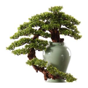 Kunstbonsai-boom, grote kunstmatige bonsai-dennen met keramische potten, kunstmatige plantendecoratie, kunstboom, kunstmatige kamerplanten voor decoratie op het bureau, hoog 25,1