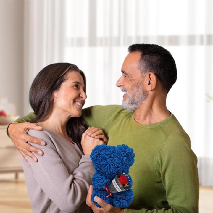 Valentijnsdag rozenbeer cadeau voor haar rozenbeer schattige teddybeer, kunstrozenbeer met rozenboeket, romantische rozen teddybeer cadeau voor Kerstmis