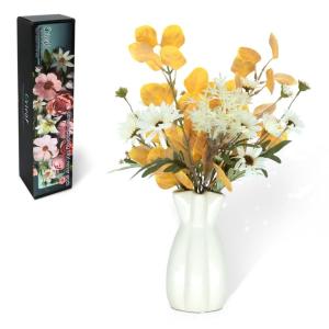 Groot boeket als echt met stelen zijden bloemen, appelbladeren, chrysant bloemstukken, kernstuk, bruiloft, boeket voor doe-het-zelf thuis, bruiloft, feest, festival, decoratie
