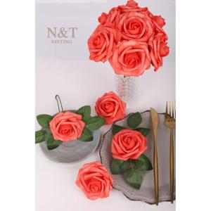 Kunstbloemen, rozen, 25 stuks, kunstrozen met steel, voor doe-het-zelf bruiloft, boeketten, bruidsdouche, tafelopzetstukken, bruid, woondecoratie, koraalrood