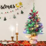 Kerstboom met verlichting, 45 cm, houten lichtketting, kerstboom, mini-kerstboom, kunstkerstboom, kerstdecoratie, tafel, kerstboom, kerstcadeaus