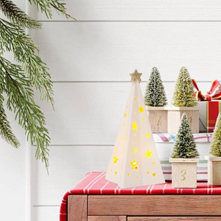 Weihnachtsbeleuchtung Weihnachtsbaum mit LED Licht, Weihnachtsdeko Innen Beleuchtete Keramik Weihnachtsbaum mit Stern Weihnachten Tischdekoration für Weihnachten Deko (A)
