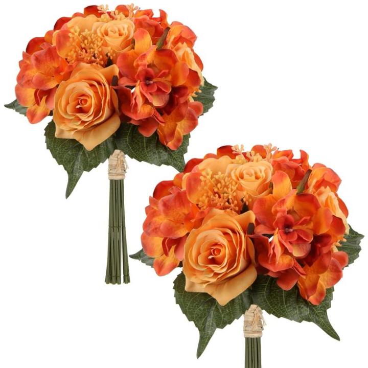 Kunstbloemen kunstboeket kunstplant bloemstukken set van 2 hortensia rozenboeket hoogte 30 cm decoratieve plant voor arrangementen feestdag tafel of bruiloft