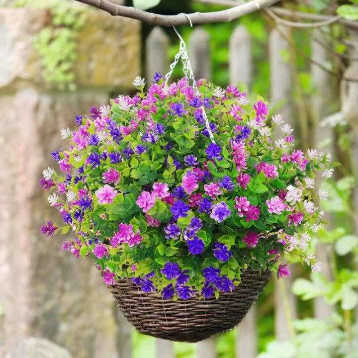 voor buiten, uv-bestendig, kunstplanten, bloemen in grote hoeveelheden voor het ophangen van plantenbakken, buiten, veranda, vaas, thuis, raamdecoratie, 6 bundels