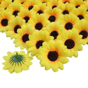 100 stuks decoratieve korenbloembloemen, kunstbloemhoofdjes, decoratie, 4,5 cm, , zonnebloemen, kunstgele bloemen voor bruiloft, feesten, thuis, doe-het-zelf handwerk, geel