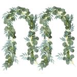 2 Pcs Eukalyptus Girlande Künstlich Pflanz Greenery Künstliche Eukalyptus und Weidenranken Girlande für Hochzeit Party Home Dekoration Zubehör Wand Dekoration