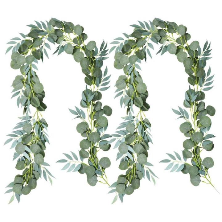2 Pcs Eukalyptus Girlande Künstlich Pflanz Greenery Künstliche Eukalyptus und Weidenranken Girlande für Hochzeit Party Home Dekoration Zubehör Wand Dekoration