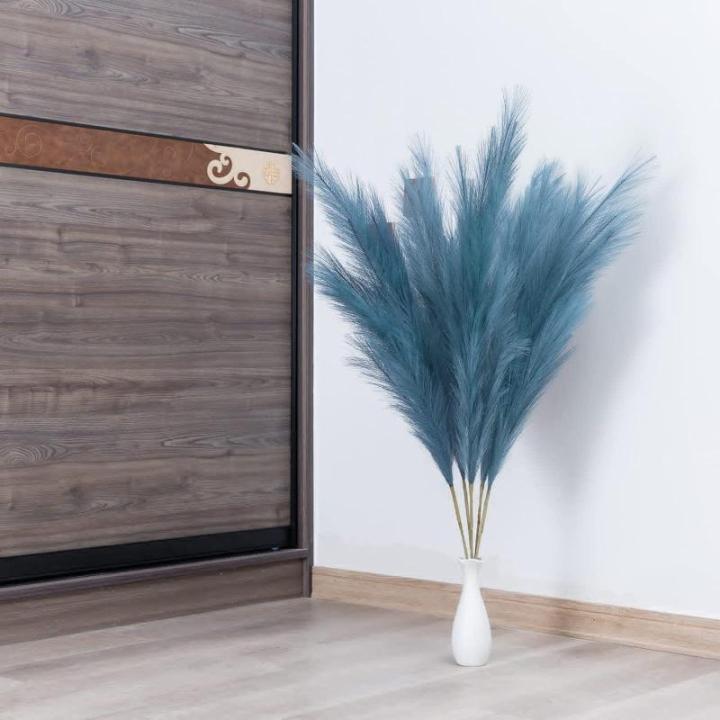 5 stks Kunstbloemen, Pampas Gras Larg Ascendant Gras Nep Bloemen Gras voor Bruiloft Boeketten Home Party Hotel Centerpieces Decoraties, Blauw