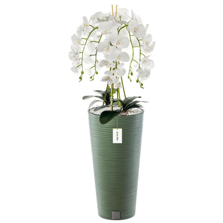 Künstliche Orchidee Kaskaden Blumenstrauß Weiß im Topf Wandgrün H 110 cm Heimbüro Dekoration, Kunstpflanze Orchidee, Kunstblume, Künstliche Orchidee im Topf