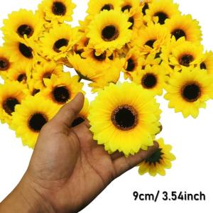 120 stuks kunstmatige zonnebloemhoofden faux zonnebloemhoofden in geel, 6,8 cm en 3,5 cm zonnebloemen zijde plastic planten voor huis tuin bruiloft feest decoratie krans DIY Craft
