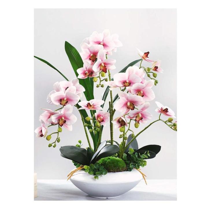 Kunstblumen Künstliche Blumen mit Blumentopf – Hotel-Tischaufsätze, künstliche Blumen, Seidenblumen, Phalaenopsis-Blumenstrauß mit Vase für jeden Anlass