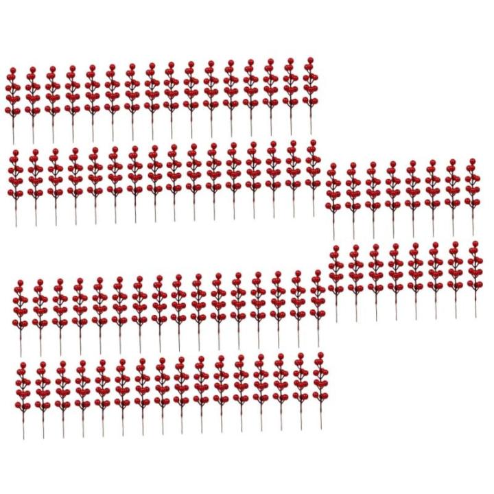 100 STK Simulation rote Fruchtgabel kunstpflanze künstliche Pflanzen Zweig der Stechpalme künstliche Beerenstiele Christbaumschmuck gefälschte Burgunder-Beerenpflücker Plastik