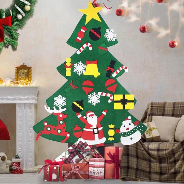 Filz Weihnachtsbaum Set DIY Filz Weihnachtsbaum Set Falt Filz Weihnachtsbaum Dekoration DIY Filz Deko Weihnachtsbaum Für Kinder mit Abnehmbaren Hängenden Ornamenten für Home/Tü