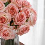10 stuks kunstmatige zijden roos bloemen enkele stengel neprozen bloemen voor thuis feest bruiloft boeket (vlees roze)