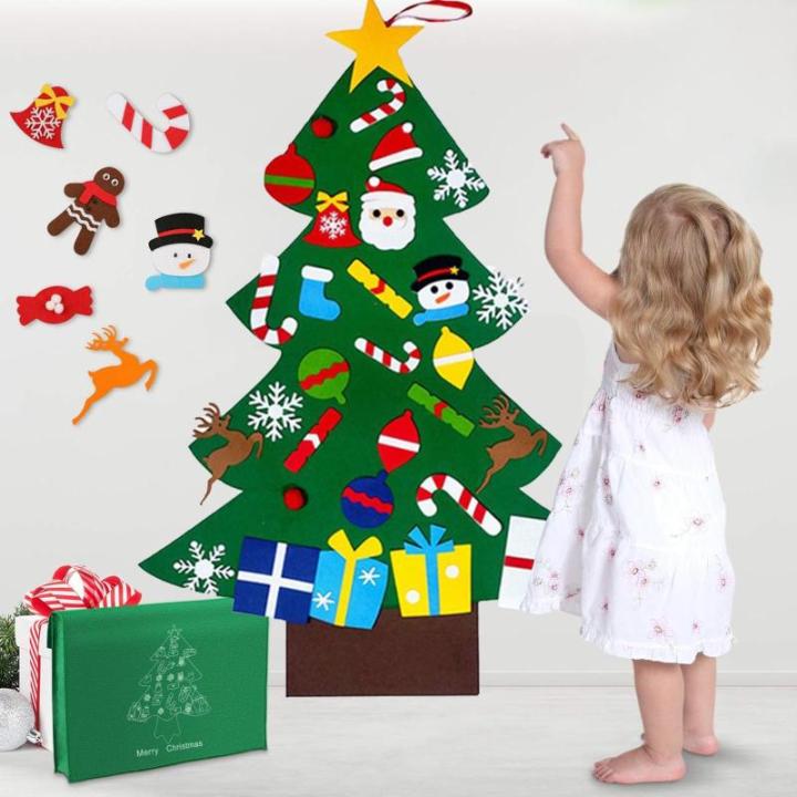 Filz Weihnachtsbaum Set DIY Filz Weihnachtsbaum Set Falt Filz Weihnachtsbaum Dekoration DIY Filz Deko Weihnachtsbaum Für Kinder mit Abnehmbaren Hängenden Ornamenten für Home/Tü