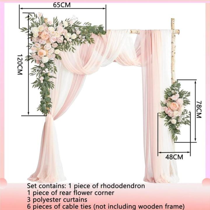 Künstliche Hochzeitsbogenblumen (5er-Pack) mit 2 Blumengirlanden und 3 durchscheinenden Gaze-Drapierstoffen für Hochzeitsfeier, Kaminsims, Tischläufer, Heimdekoration, 1