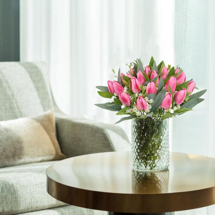 Kunstblumen 21 pcs Künstliche Blumen Tulpe Kunstblume Tulpen Real Touch Blumensträuße Dekoration für Hochzeitsdekoration Küche Büro Café Wohnkultur Rosa 1802
