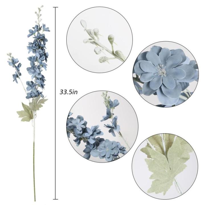 6 stuks Delphinium ridderspoor zijden bloemen 85 cm lange steel bloemen voor thuis bruiloft kantoor feest arrangement decoratie (Haze Blue)