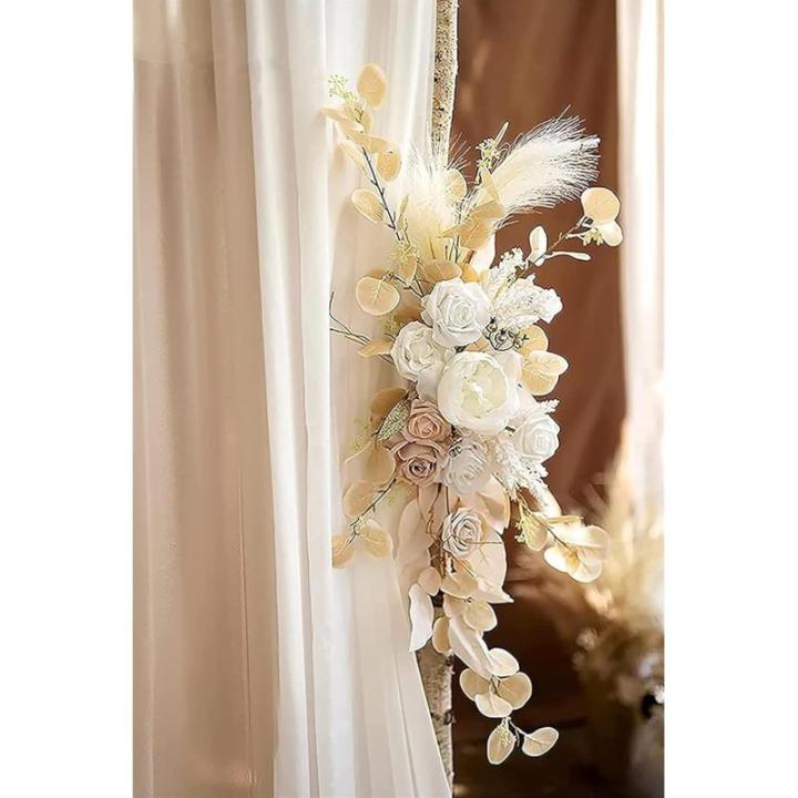 Künstliche Hochzeitsbogenblumen (5er-Pack) mit 2 Blumengirlanden und 3 durchscheinenden Gaze-Drapierstoffen für Hochzeitsfeier, Kaminsims, Tischläufer, Heimdekoration, 6 Stück