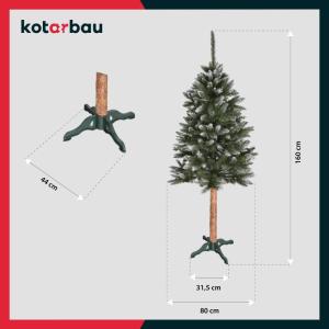Kunstkerstboom, sneeuw, 160 cm, diamantsparrenboom op een houten stam met plastic standaard, kerstboom, kunstboom, kunstboom, kerstboom