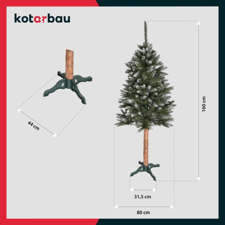 Kunstkerstboom, sneeuw, 160 cm, diamantsparrenboom op een houten stam met plastic standaard, kerstboom, kunstboom, kunstboom, kerstboom