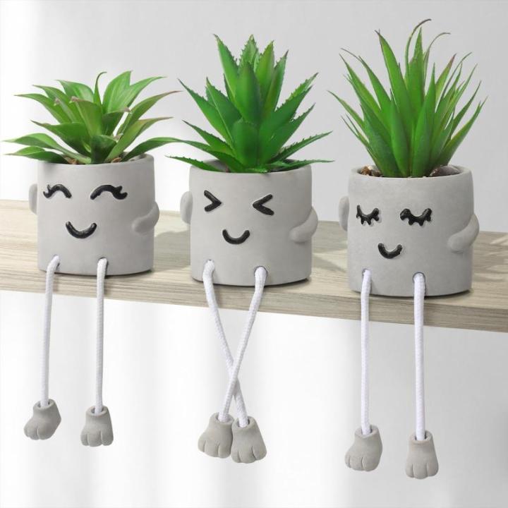 3 stuks kunstmatige vetplanten, echte planten met potten, emotioneel cement, potplant met hangende poten, decoratie, planten voor badkamer, tafeldecoratie, woonkamerdecoratie, vens