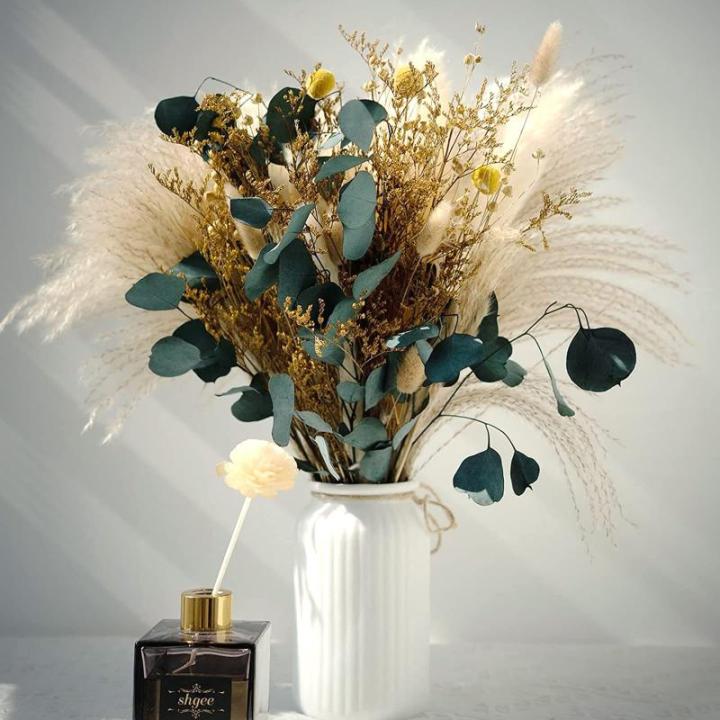 Gedroogde pampasdecoratie, gedroogde bloemen, natuurlijk, doe-het-zelf, droogbloemen, boeket, ideaal voor boho, woonkamer, bruiloft, slaapkamer en vazen (LZGSGO-0106)