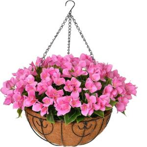 Kunst hangende mand, nep hangende plant zijde Bougainvillea , nepbloemarrangement voor buiten binnen tuin tuin zak patio indoor woondecoratie (roze)