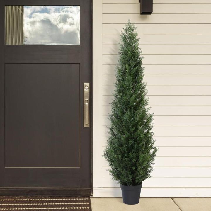 , grote cederboom, 155 cm, als echt in pot, kunststof, buitendecoratie, verpakking van 2 stuks