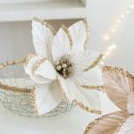 30 cm Weihnachtsblumen, weihnachtliche Glitzer-Weihnachtssterne, Weihnachtsbaumschmuck-Anhänger, handgefertigte Weihnachtsdekoration, künstliche Blumen(Cremeweiß)