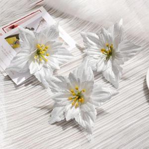 10 Stück Weihnachtsblumen-Weihnachtskränze, Weihnachtsbaum-Party-Dekoration, atemberaubende Blumendekorationen zum Schmücken von Weihnachtsbäumen (weiß)