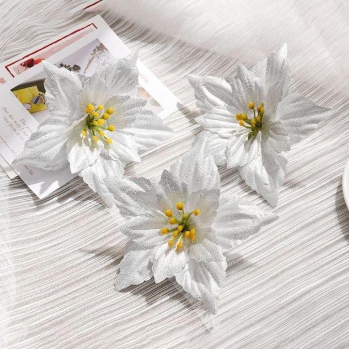 10 Stück Weihnachtsblumen-Weihnachtskränze, Weihnachtsbaum-Party-Dekoration, atemberaubende Blumendekorationen zum Schmücken von Weihnachtsbäumen (weiß)