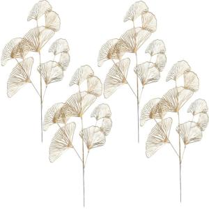 Ginkgo Leaf Decor 4pcs Goldene künstliche Ginkgo Blattzweige mit 3 Stiel Flexible Biegbare künstliche Blätter Picks für Blumenarrangement Home Party Hochzeitsdekor, Ginkgo Blat