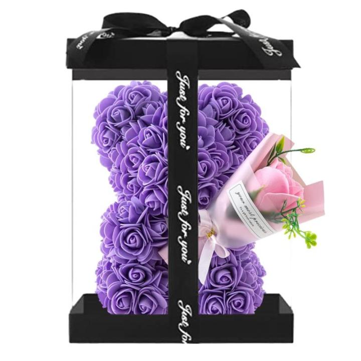 Valentijnsdag rozenbeer cadeau voor haar rozenbeer schattige teddybeer, kunstrozenbeer met rozenboeket, romantische rozen teddybeer cadeau voor Kerstmis