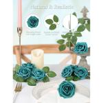 Kunstbloemen, rozen, 25 stuks, rozen decoratie met stelen, kunstrozen voor bruiloft, Valentijnsdag, Moederdag, babyshower, woondecoratie, malachiet groen