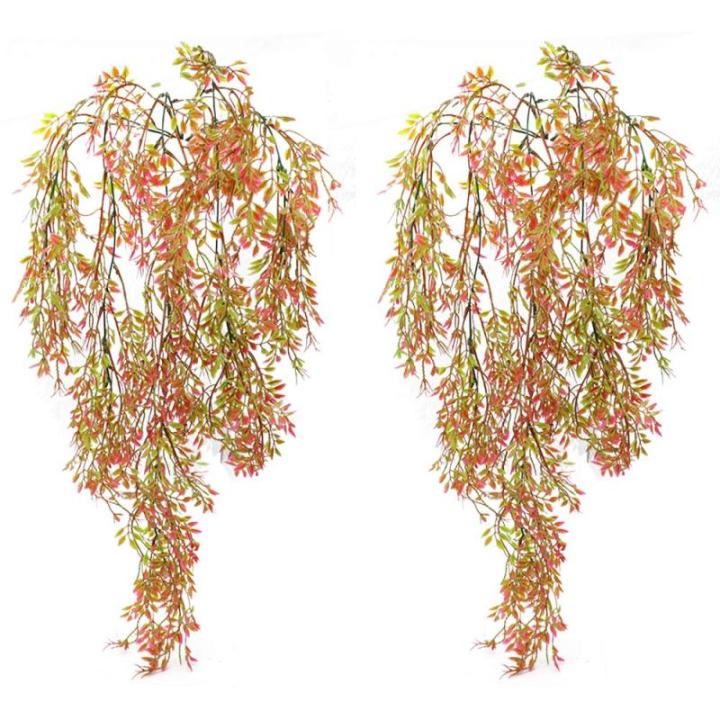 , 2 stuks, kunstklimopslinger, 80 cm, voor binnen en buiten, kunstbloemen voor muur en tuin (rood)
