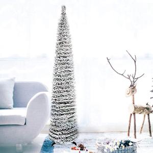 schlanker, zusammenklappbarer weißer Baum, Kleiner pop-up-Weihnachtsbaum für zuhause, geschäft, Feiertags-weihnachtsdekorationen, 1,5 m schneebedeckter Bleistift-Weihnachtsbaum,